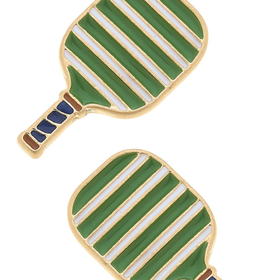 Canvas Style Ellie Pickleball Paddle Stud Earrings In Green