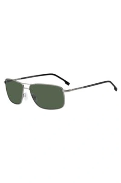 Hugo Boss Double-bridge Sunglasses With Green Lenses Men's Eyewear In Black