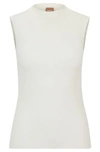 Hugo Boss Sleeveless Mock-neck Top With Ribbed Structure In White