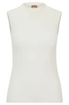 Hugo Boss Sleeveless Mock-neck Top With Ribbed Structure In Natural
