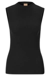Hugo Boss Sleeveless Mock-neck Top With Ribbed Structure In Black