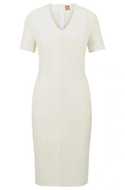 Hugo Boss V-neck Business Dress With Short Sleeves In White