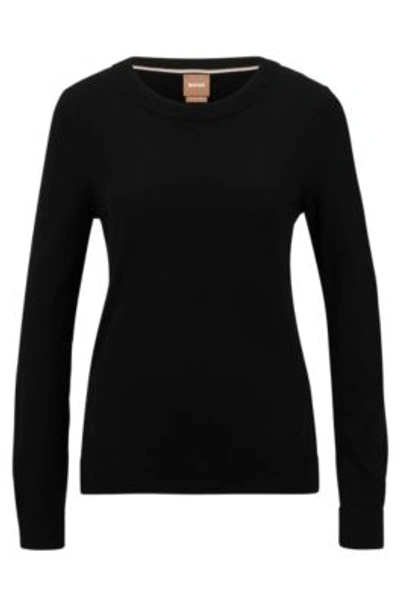 Hugo Boss Crew-neck Sweater In Merino Wool In Black