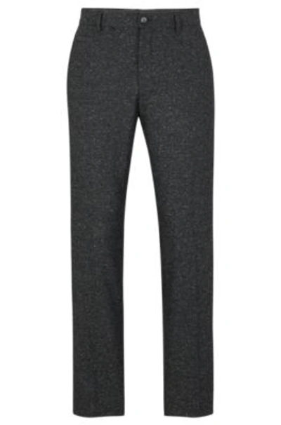 Hugo Boss Micro-pattern Trousers In A Wool Blend With Silk In Light Grey