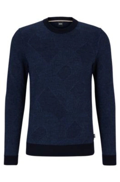 Hugo Boss Virgin-wool Sweater With Two-tone Monogram Jacquard In Dark Blue