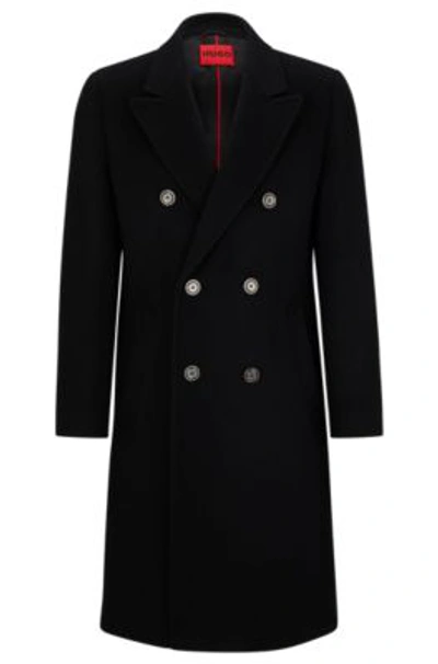 Hugo Slim-fit Coat In A Wool Blend In Black