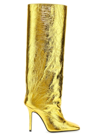 Attico Sienna Crinkled Laminated Leather Knee-high Boots 105mm In Gold