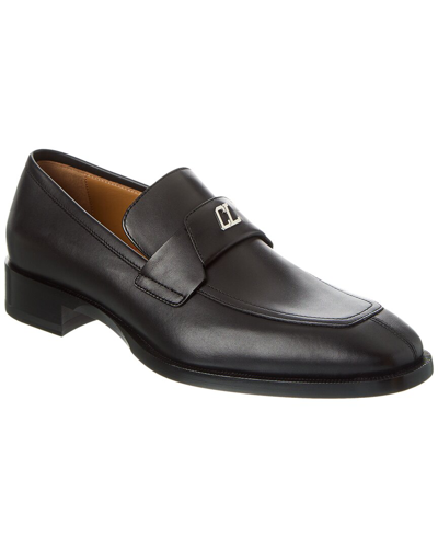 Christian Louboutin Mens Black Varsimoc Monogram-plaque Leather Loafers In Black