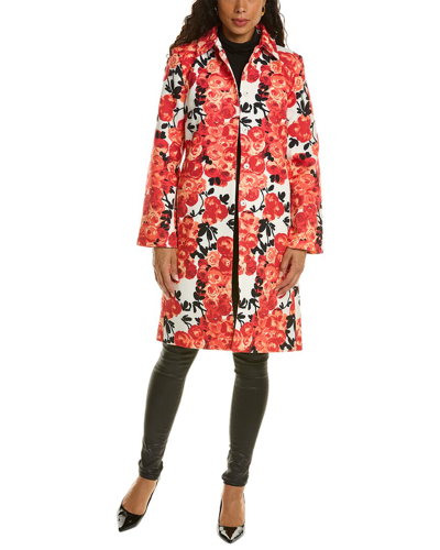 Frances Valentine Floral Balmacaan Button-front Jacket In Red