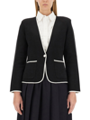 Thom Browne Single-breasted Collarless Jacket In Blue
