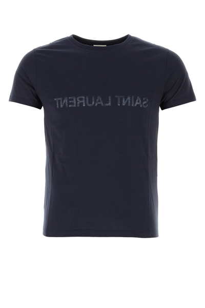 Saint Laurent Round Neck Short Sleeve T-shirt In Blue