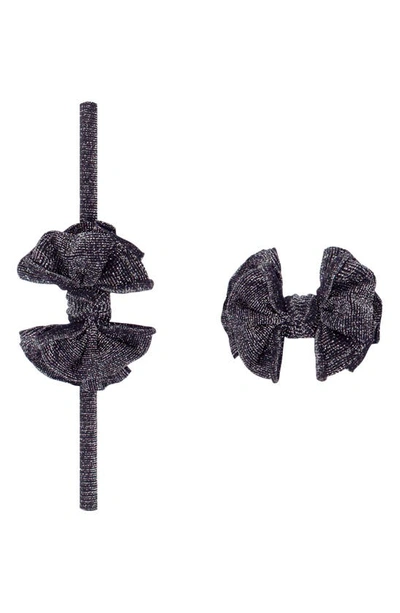 Baby Bling 2-pack Baby Bow Headbands In Metallic Black