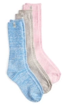 Ugg Assorted 3-pack Slouchy Ribbed Crew Socks In Pink Meadow Granite Blue Lotus