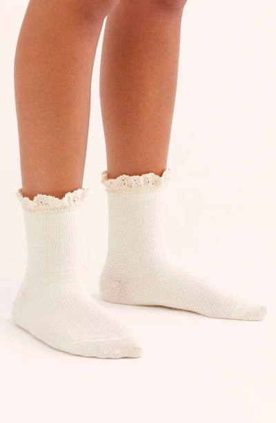 Free People Beloved Waffle Knit Ankle Socks In Ivory