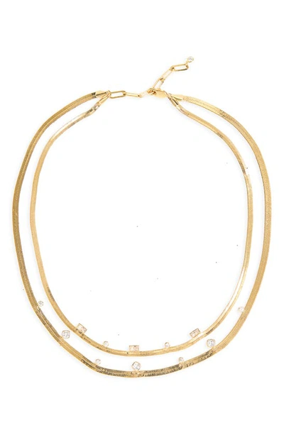 Nordstrom Cubic Zirconia Layered Snake Chain Necklace In 14k Gold Plated