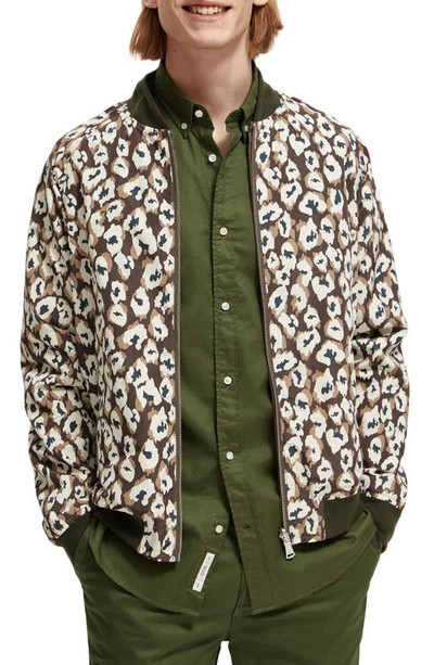 Scotch & Soda Reversible Recycled Polyester Bomber Jacket In Taupe Animal