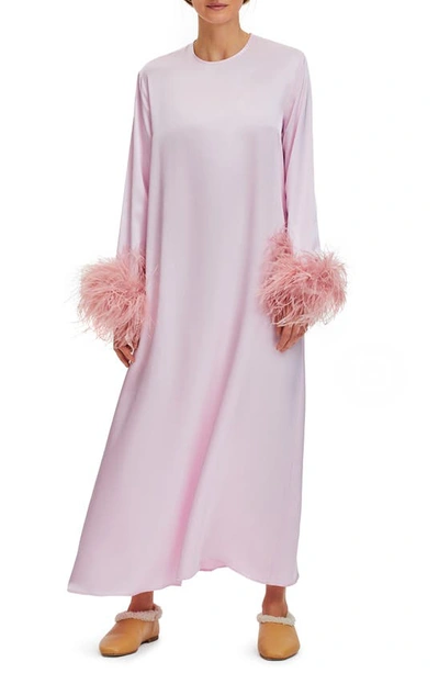 Sleeper Suxi Feather Trim Maxi Nightgown In Pink