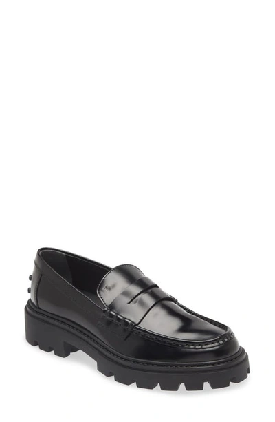 Tod's Lug Sole Penny Loafer In Black