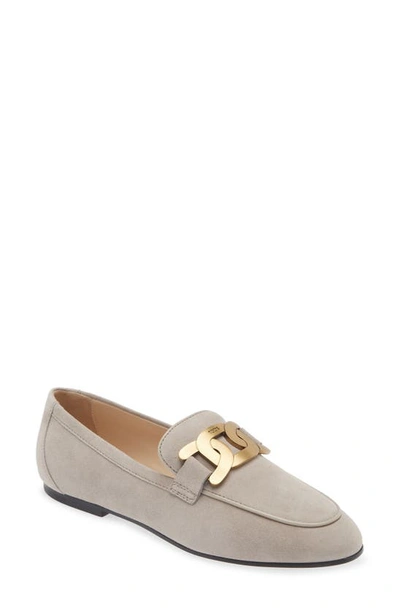 Tod's Women's Chain Bit Suede Loafers In Vapor Grey
