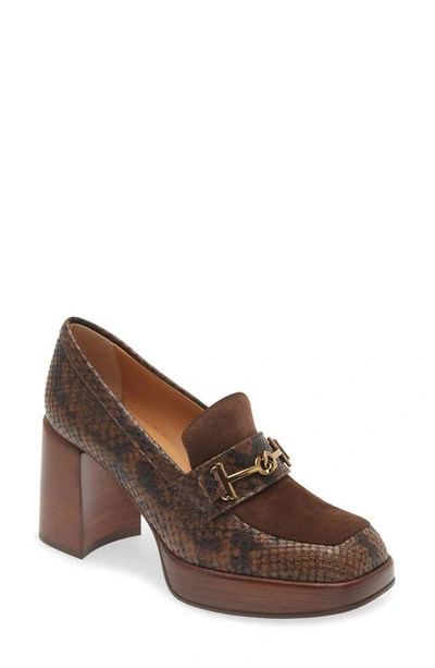 Tod's Snake-effect Leather Loafer Pumps In Caffe/ Marrone Affrica