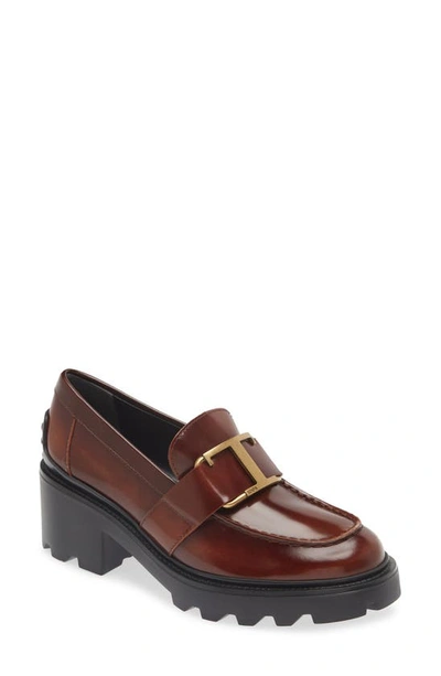 Tod's Gomma Carro Leather Lug-sole Loafers In Marrone