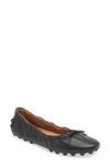 Tod's Black Leather Ballet Flats With Gathered Elasticized Trim In Black