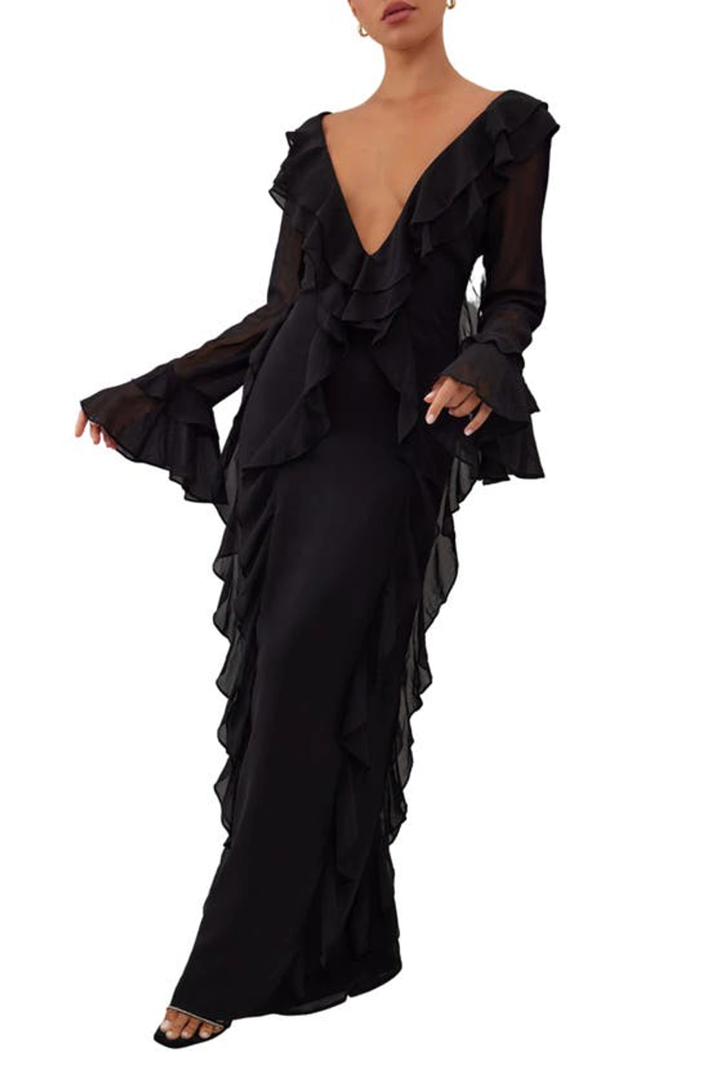 chinese dress ladies Sherri Hill Ruched Ruffle Long Prom Dress 56913 main image 1