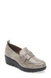 Wonders Lug Platform Wedge Loafer In Textured Grey Patent