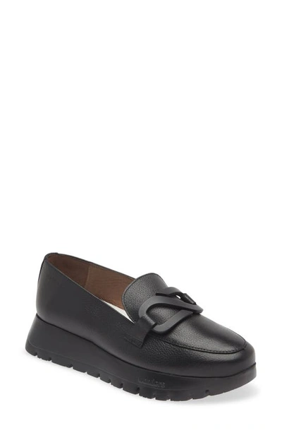 Wonders Lug Loafer In Black Tumbled Leather