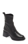 Wonders Block Heel Bootie In Black Leather/ Stretch Combo