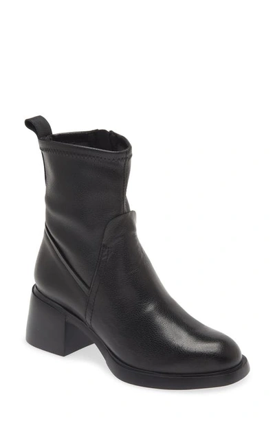 Wonders Block Heel Bootie In Black Leather/ Stretch Combo