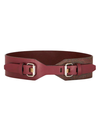 Etro Leather Belt With Three Prongs And Logo In Burgundy