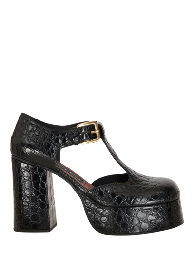 Etro 90mm Croco Embossed Leather Heels In Black