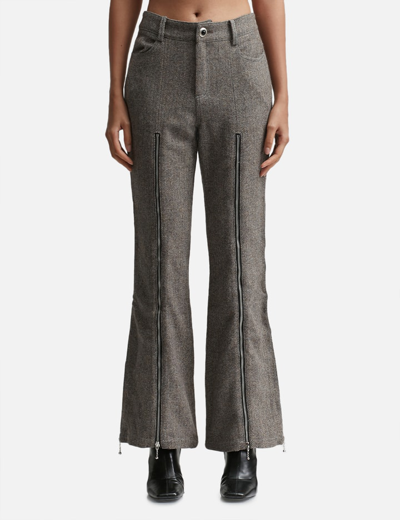 Andersson Bell Aika Herringbone Zip-up Bell Pants In Grey