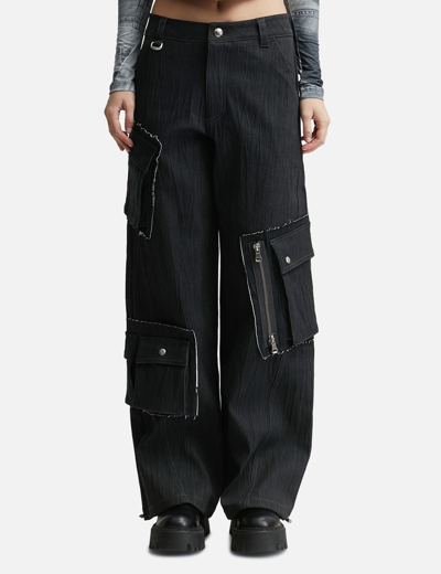 Andersson Bell Mulina Crinkle Denim Cargo Trousers In Black