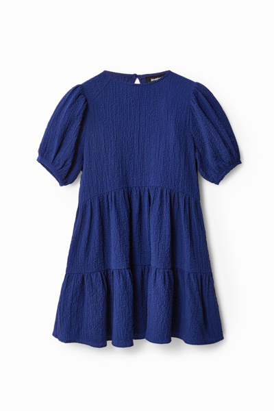 Desigual Short Textured Dress In Blue