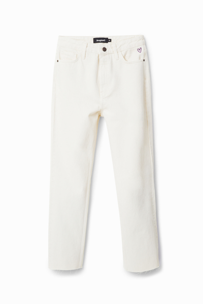 Desigual Straight Cropped Jeans In White
