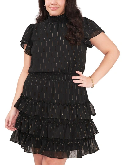 Msk Women Plus Womens Smocked Knee-length Cocktail And Party Dress In Black