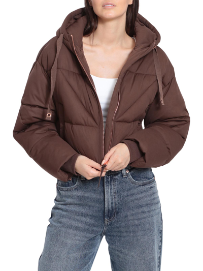 Avec Les Filles Womens Quilted Cropped Puffer Jacket In Brown