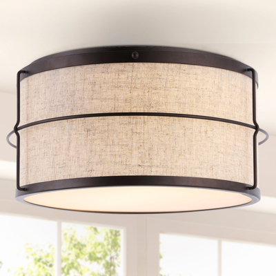 Jonathan Y Evan 14" 2-light Rustic Farmhouse Iron Led Flush Mount In Light Brown,oil Rubbed Bronze