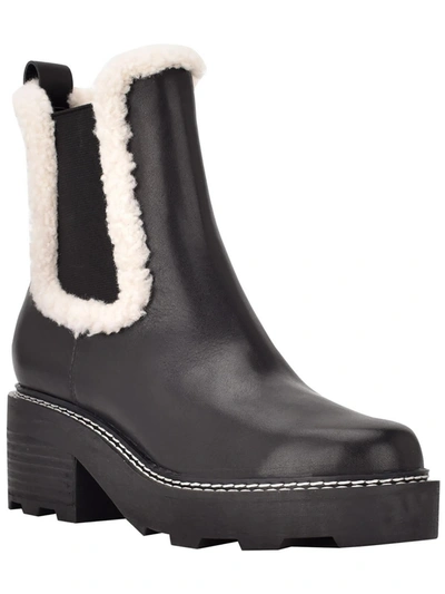 Calvin Klein Anissa Womens Leather Faux Fur Chelsea Boots In Black