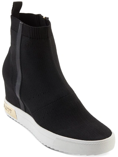 Dkny Cali Wedge Sneaker Womens Knit Zip Up Casual And Fashion Sneakers In Black