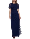 B & A BY BETSY AND ADAM WOMENS EMBELLISHED CASCADE EVENING DRESS