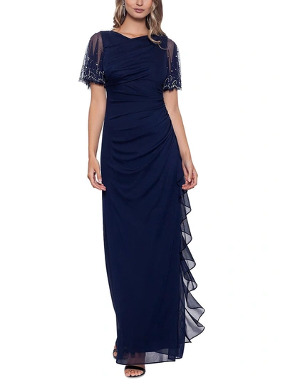 B & A By Betsy And Adam Womens Embellished Cascade Evening Dress In Blue