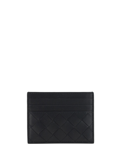 Bottega Veneta Black Intrecciato Card Holder In Black/silver