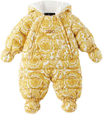 Versace Baby White & Gold Barocco Down Snowsuit In 5w050-white+gold