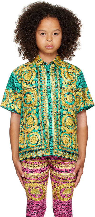 Versace Kids Green & Yellow Barocco Shirt In Glacier Greenblac