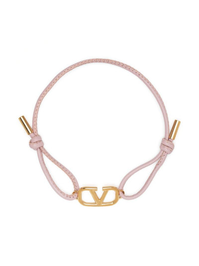 Valentino Garavani Gold-tone Vlogo Signature Leather Bracelet In Pink
