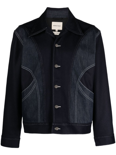 Nicholas Daley Blue Rebel Wool-panel Denim Jacket