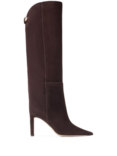 JIMMY CHOO BROWN ALIZZE 85 SUEDE BOOTS